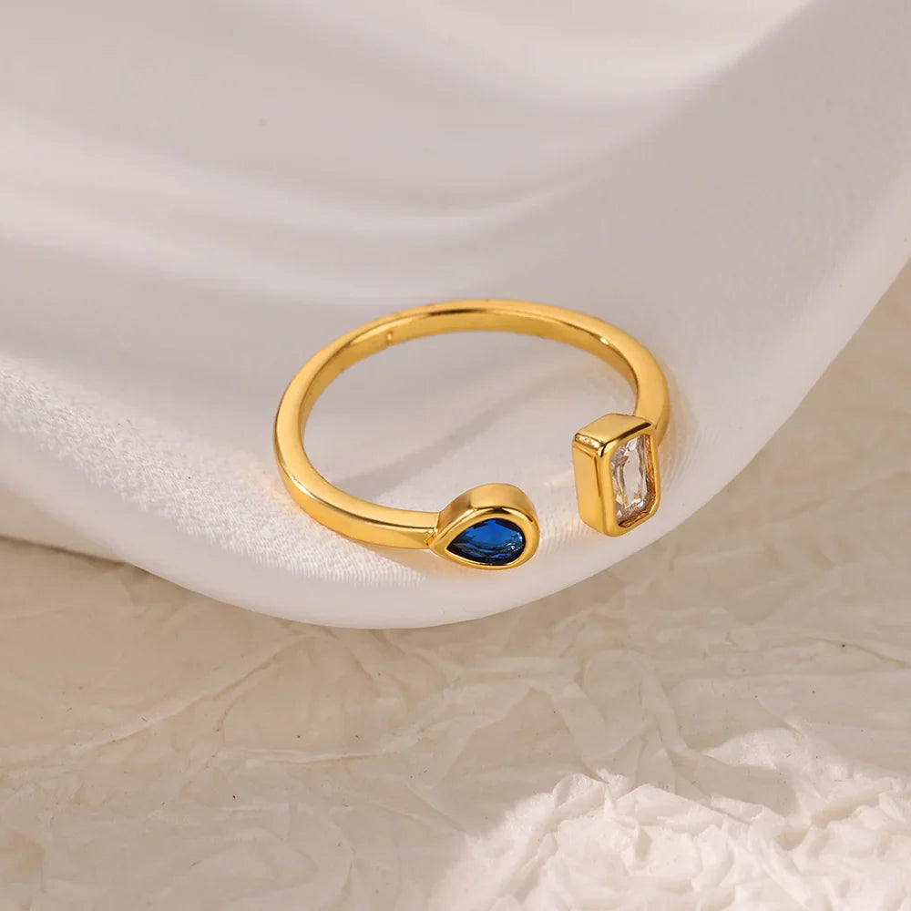 Zircon Square Drop Rings For Women Stainless Steel Gold Color Geometric Ring Wedding Engagement Christmas Jewelry Gift