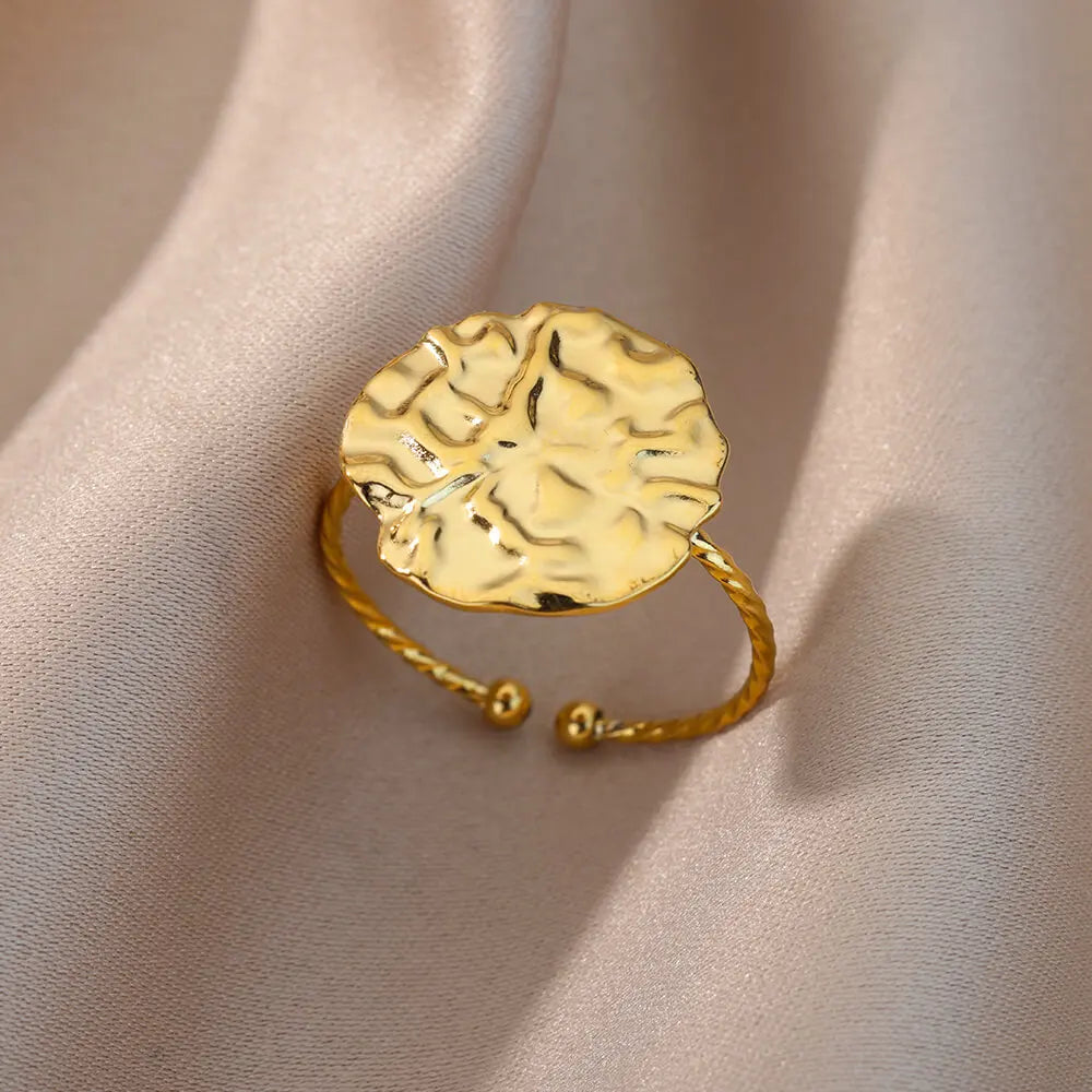Irregular Hollow Opening Rings For Women Stainless Steel Gold Color Geometric Ring Party Christmas Jewelry Gift Free Shipping