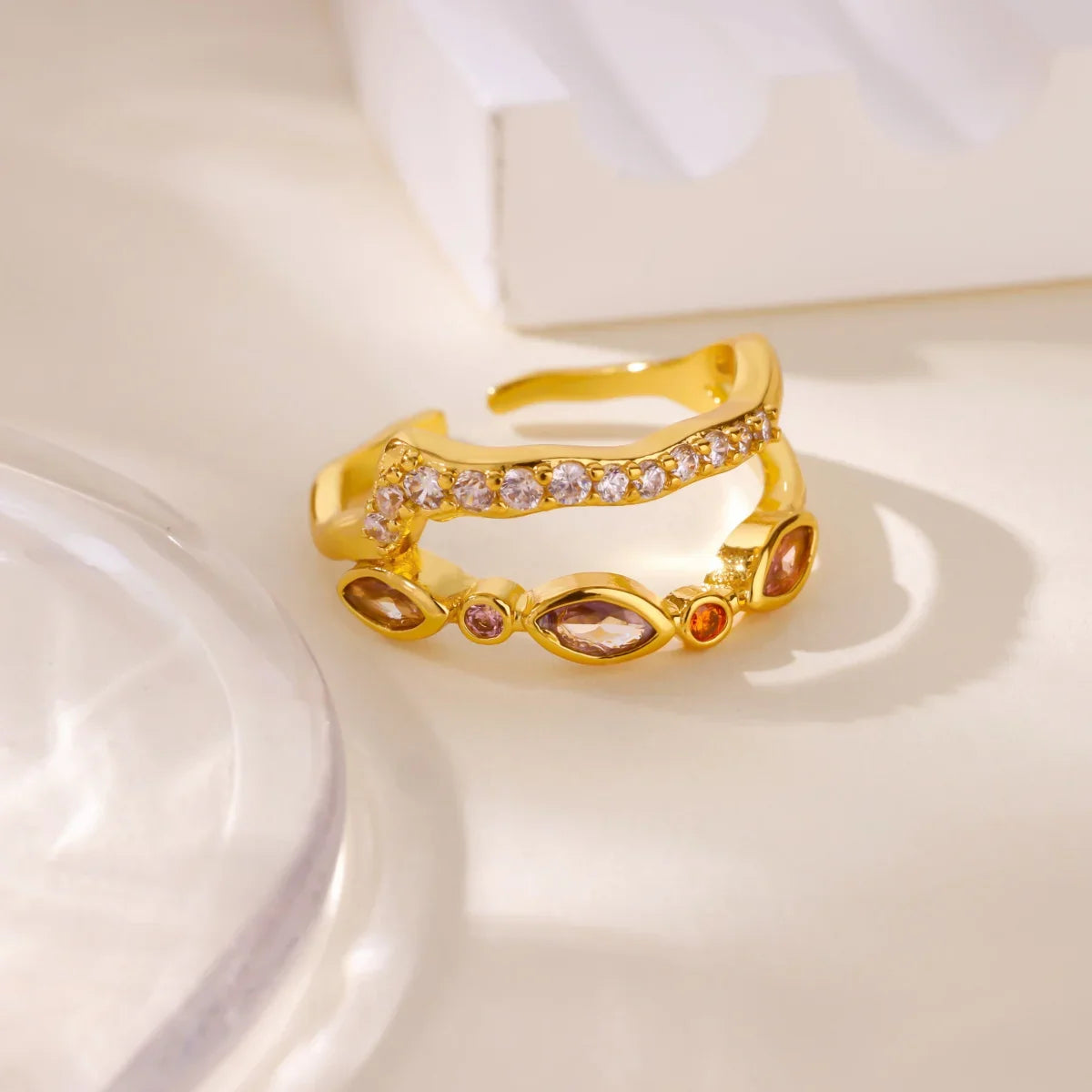 Fashion Pink Heart Zircon Rings for Women Gold Color Stainless Steel Imitation Pearl Ring Elegant Aesthetic Wedding Jewelry Gift