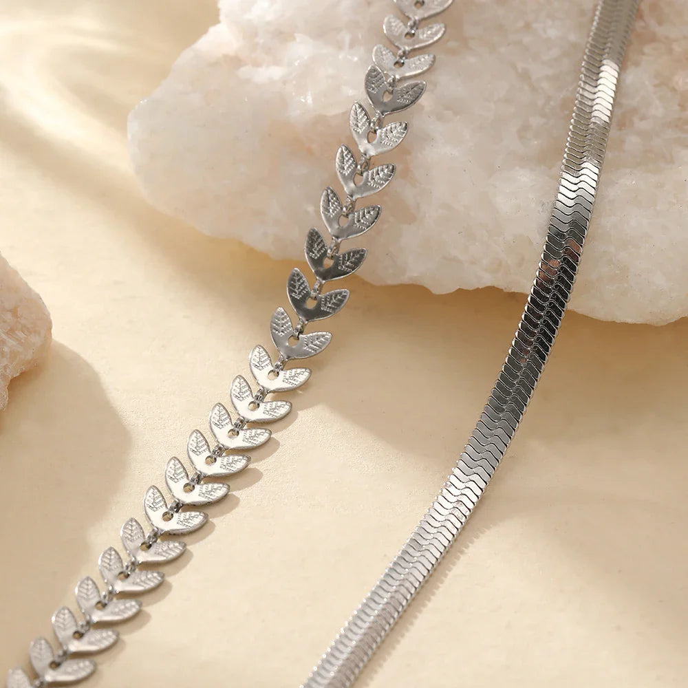 Stainless Steel Anklet Creative Splicing Wrap Around Leaf Design Blade Chain Anklet For Women Jewelry Goddess Banquet Fine Gifts