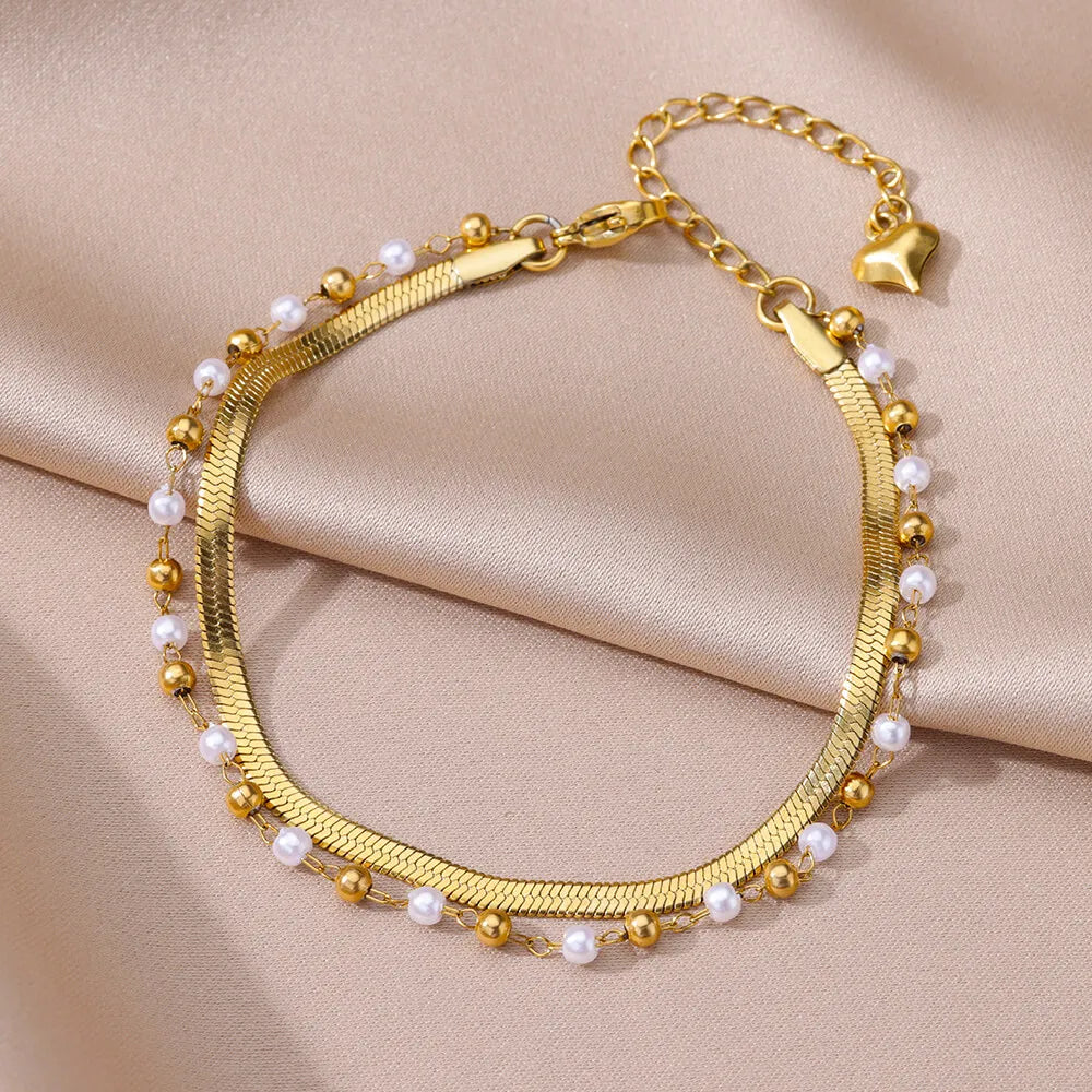 Stainless Steel Imitation Pearl Anklets for Women Gold Color Chain Ankle Bracelet Anklet Summer Beach Jewelry Accessories Gift