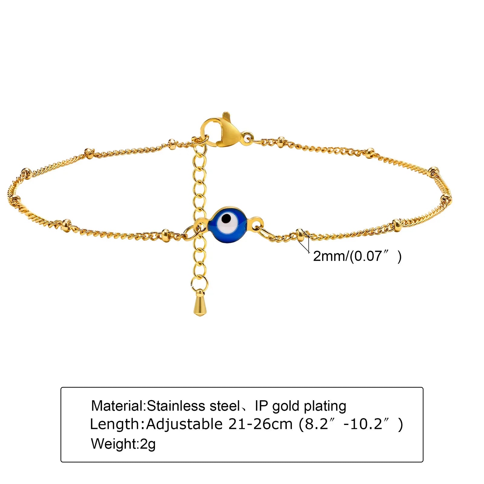 Stainless Steel Lucky Evil Eye Anklet Bracelet for Women, Blue Eye Beaded Chain Foot Anklets Summer Beach Lucky Amulet Gift