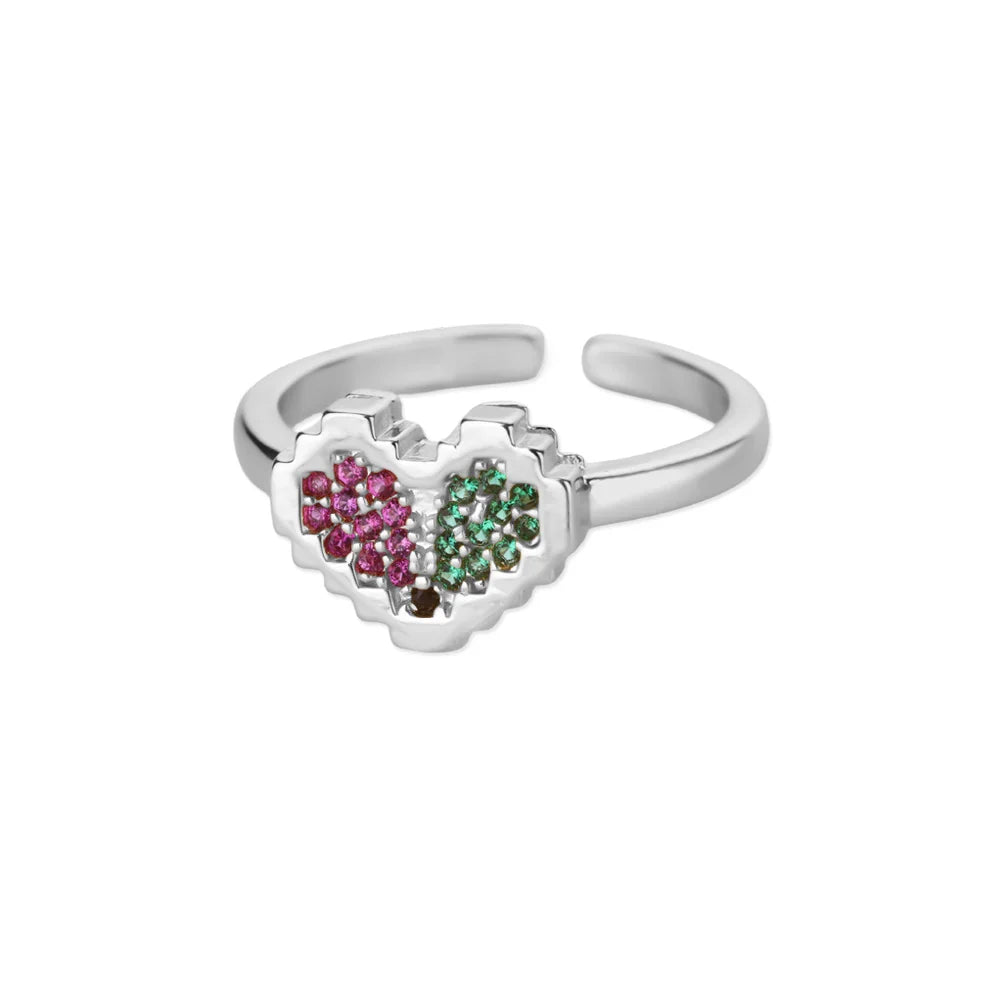 Zircon Colored Heart Ring For Women Gold Color Stainless Steel Heart Adjustable Ring Wedding Anniversary Waterproof Jewelry Gift