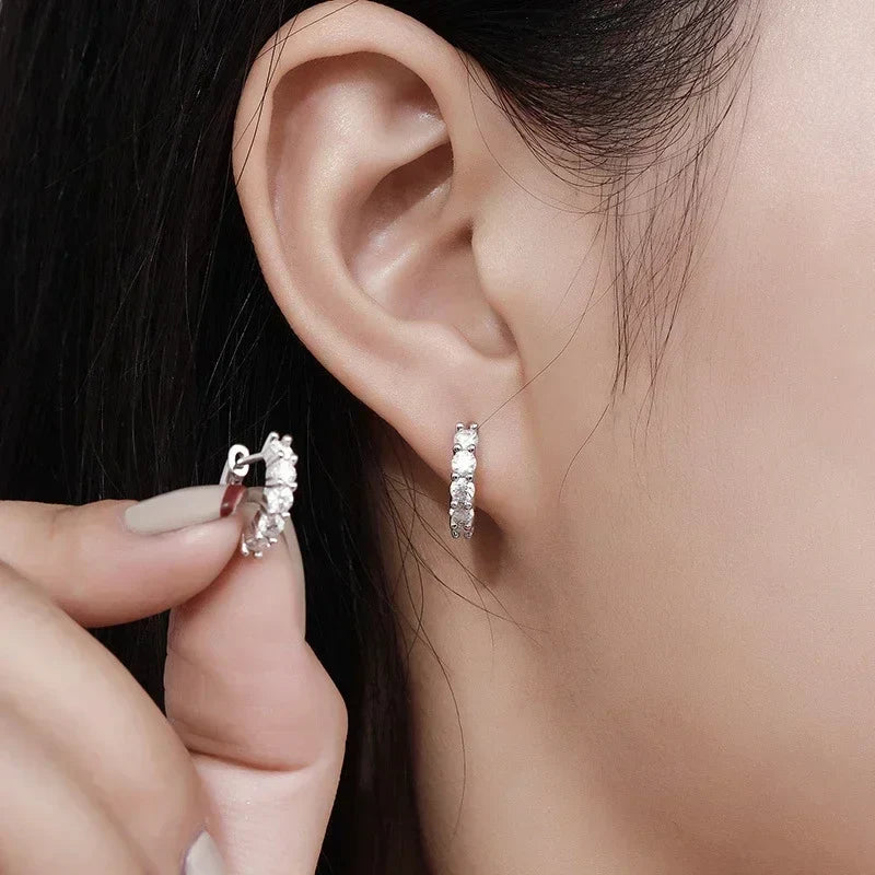 NeeTim 3mm D Color Moissanite Earrings 925 Sterling Silver Plated White Gold Hoop Earring for Women Wedding Party Fine Jewelry