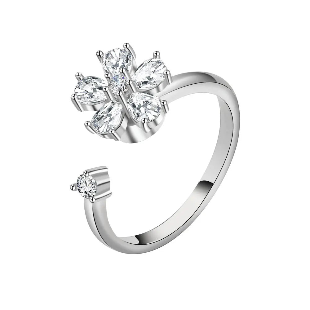 SMJEL Fidget Spinner Ring Anxiety for Women Multiple Crystal Flower Eye Butterfly Animal Ring Rotate Anti Stress Wedding Jewerly