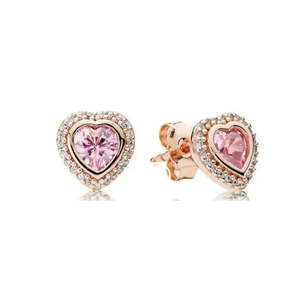 New S925 Silver Heart Stone Stud Earrings Suitable for Valentine's Day, Mother's Day, Anniversary Gift DIY Charm Jewelry