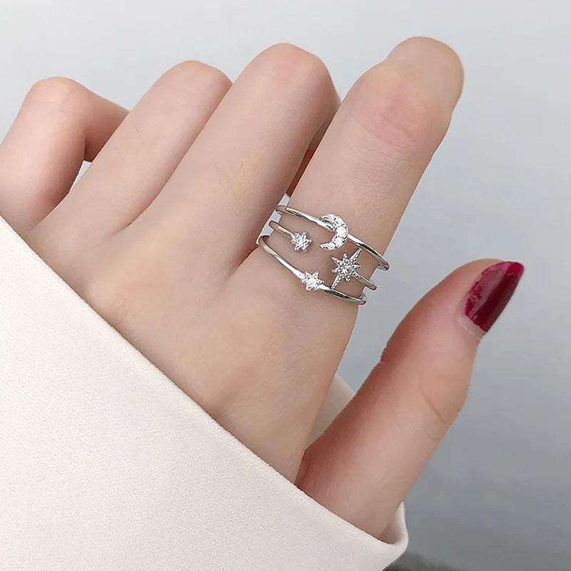 VENTFILLE 925 Silver Moon Tassel Opening Female Fashion Ins Ring
