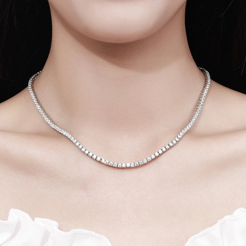 NeeTim 2.5mm Full Moissanite Tennis Necklace 925 Sterling Silver with Gold Plated Necklaces Neck Chain Fine Jewelry for Women