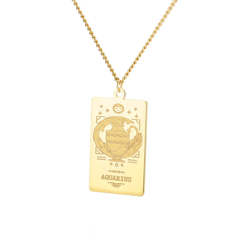 Stainless Steel Zodiac Sign Necklace For Women Vintage Constellation Libra Pendant Chain Collar Aesthetic 2024 New Trend Jewelry