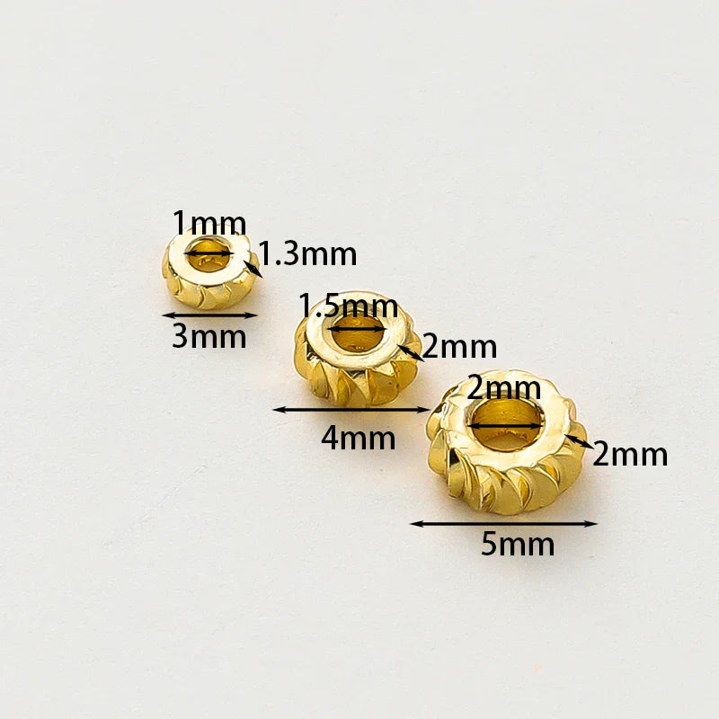 50pcs/lot 14K 18K Gold Color Fancy Wheel Metal Round Beads Necklace Bracelet Loose Spacer Beads For Jewelry Making Findings
