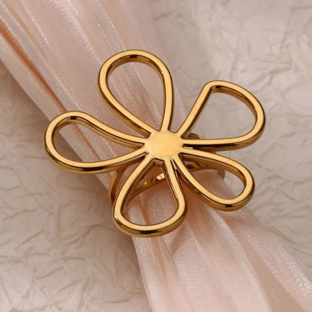 Stainless Steel Hollow Flower Open Rings for Women Trendy Aesthetic Wedding Couple Ring Femme Jewelry Accessories Gift anillos