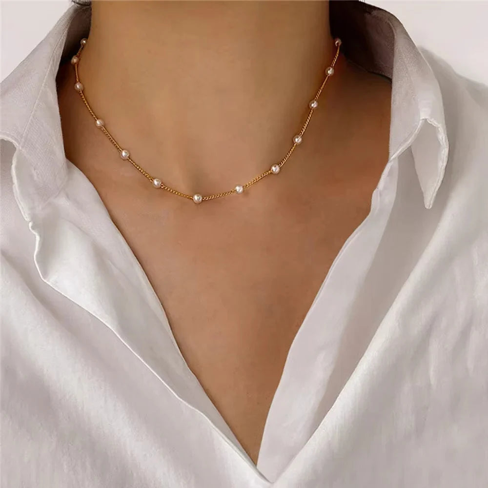 Vintage Gold Color Metal Cross Pendant Necklace Bracelet Jewelry Set for Women Simple Minimalist Match Daily Wear Accessories