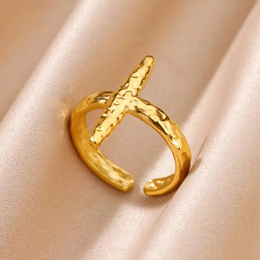 Stainless Steel Cross Rings for Women Vintage Gold Color Opening Cross Finger Ring Party Wedding Jewelry Gift anillos mujer