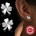 Pair of Women's Shiny Lucky Four-Leaf Petal Earrings 925 Silver Classic Simple Design Elegant Cute Versatile for Daily Wear Gift