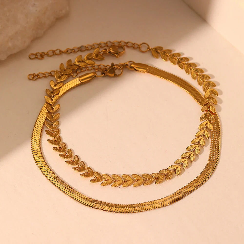 Stainless Steel Anklet Creative Splicing Wrap Around Leaf Design Blade Chain Anklet For Women Jewelry Goddess Banquet Fine Gifts