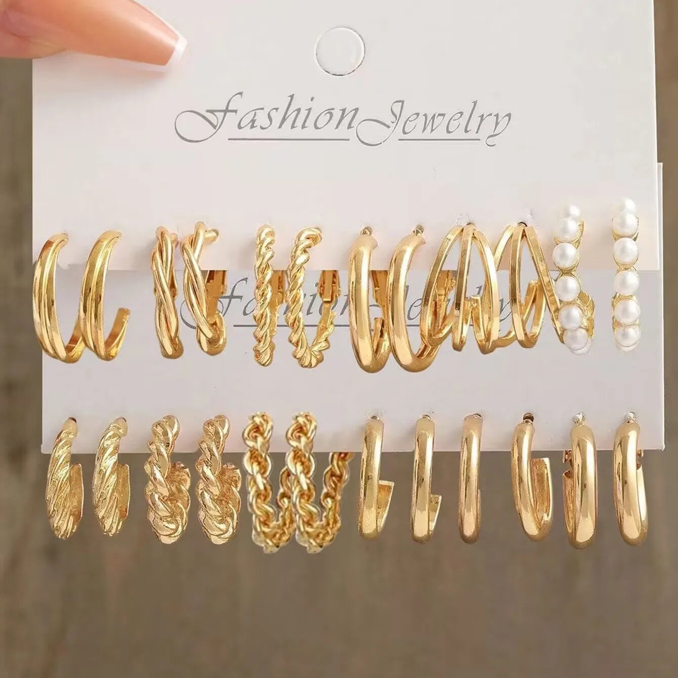 24 Pcs European and American Boho Big Circle Hoop Earring Set for Women Gold Color Vintage Pearl Earring Heart Zircon Jewelry