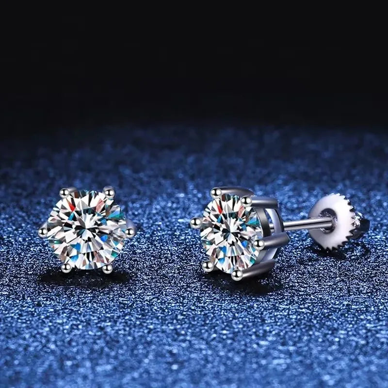 NeeTim 1ct 2ct Moissanite Earrings For Women Men Lab Diamond White Gold Plated 925 Sterling Silver Stud Earring Luxury Jewelry