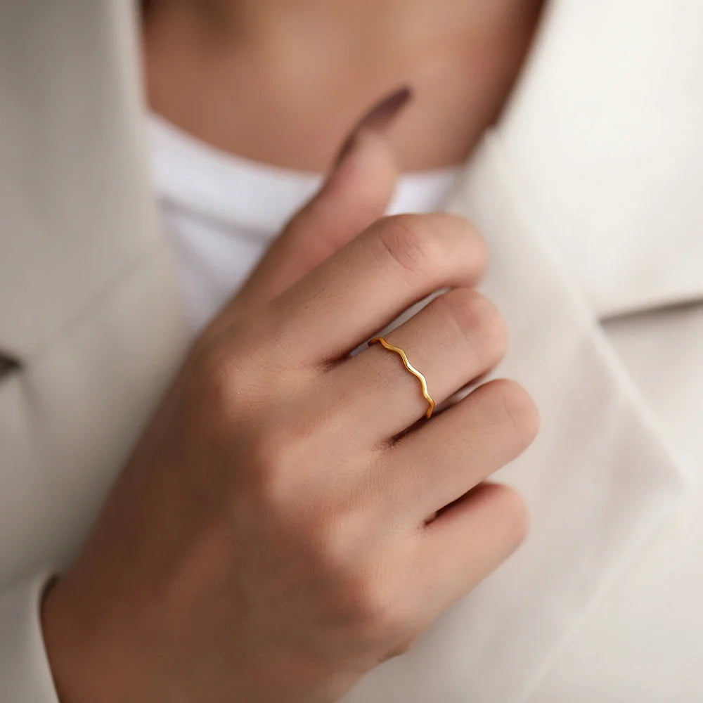 DOTIFI Stainless Steel Ring Minimalist Sea Wave Light Luxury Elegant Fashion Couple Rings For Women Jewelry Wedding Trendy Gifts