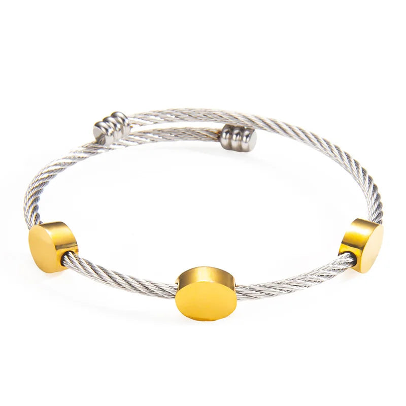 1pcs Stainless Steel Gold-plated Bangle Trendy Retro Hip-hop Style Bracelet Fried Dough Twists Steel Wire Rope Colorfast Bangle