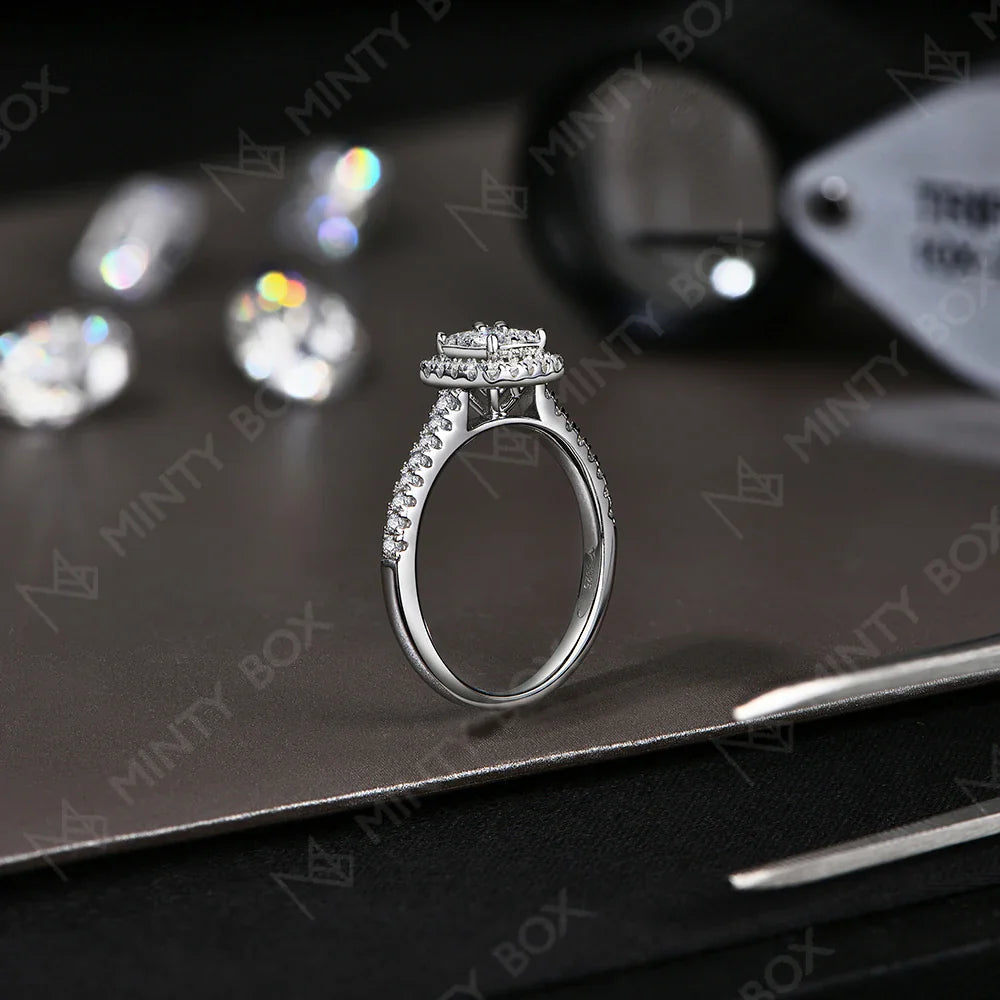 MINTYBOX S925 Sterling Silver Halo Moissanite Engagement Ring for Women Classic Lab Diamond Rings 18K Plated Wedding Fine Jewelr