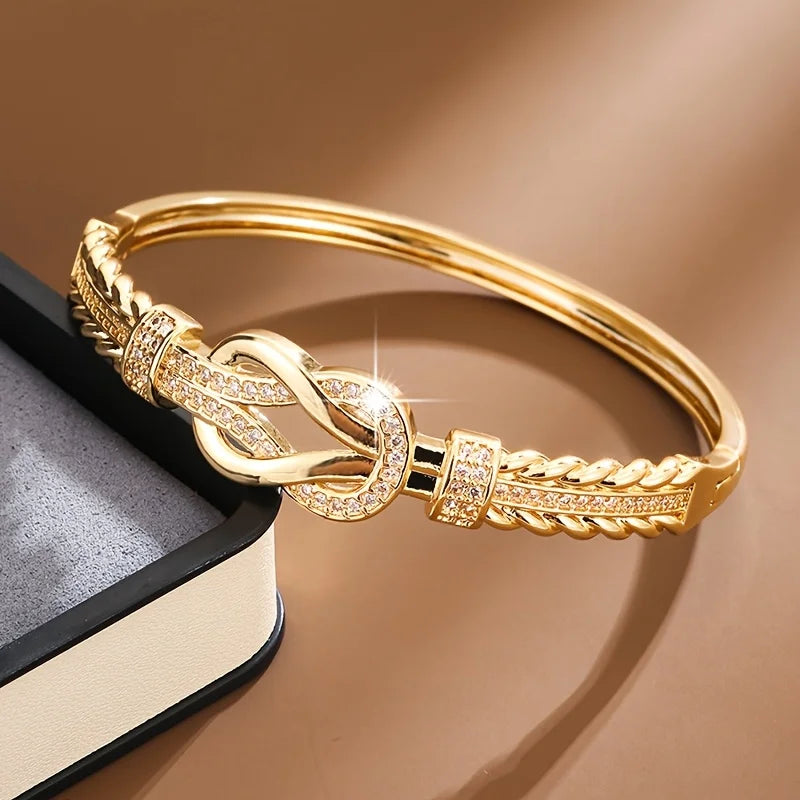 1Pcs Zircon Bangles Elegant And Simple Women's Bracelet Gold Silver Bracelet Cross Buckle Fashion Accessories