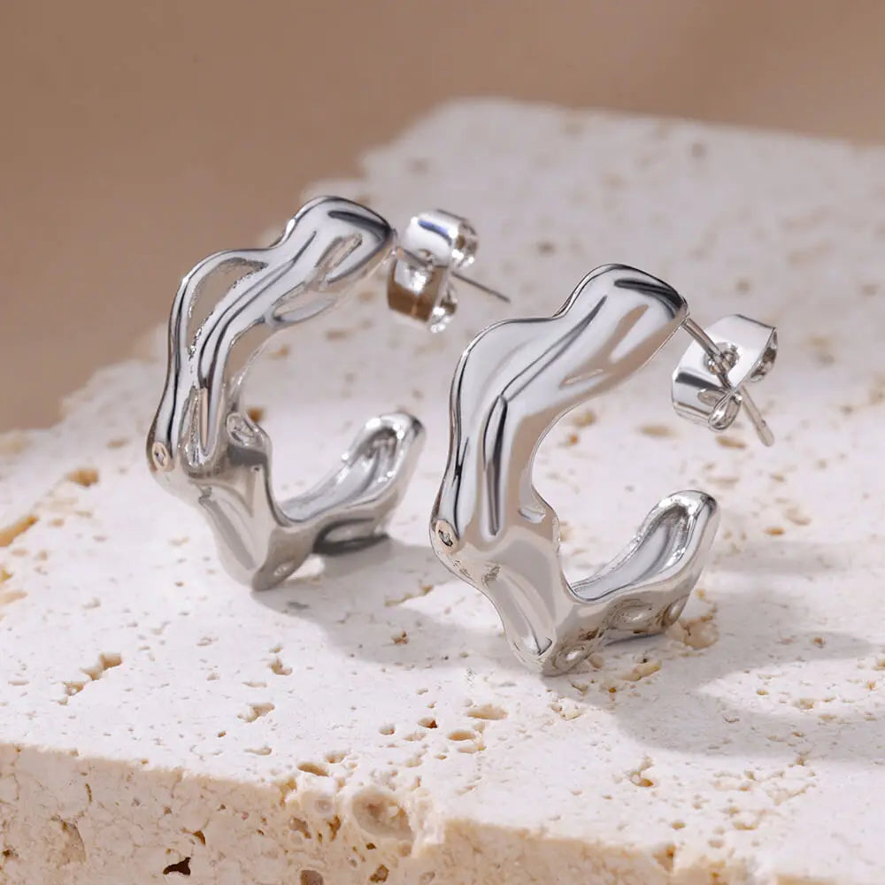 Irregular C Shaped Earrings For Women Stainless Steel Geometric Earring 2024 Trending Wedding Party Aesthetic Jewelry aretes