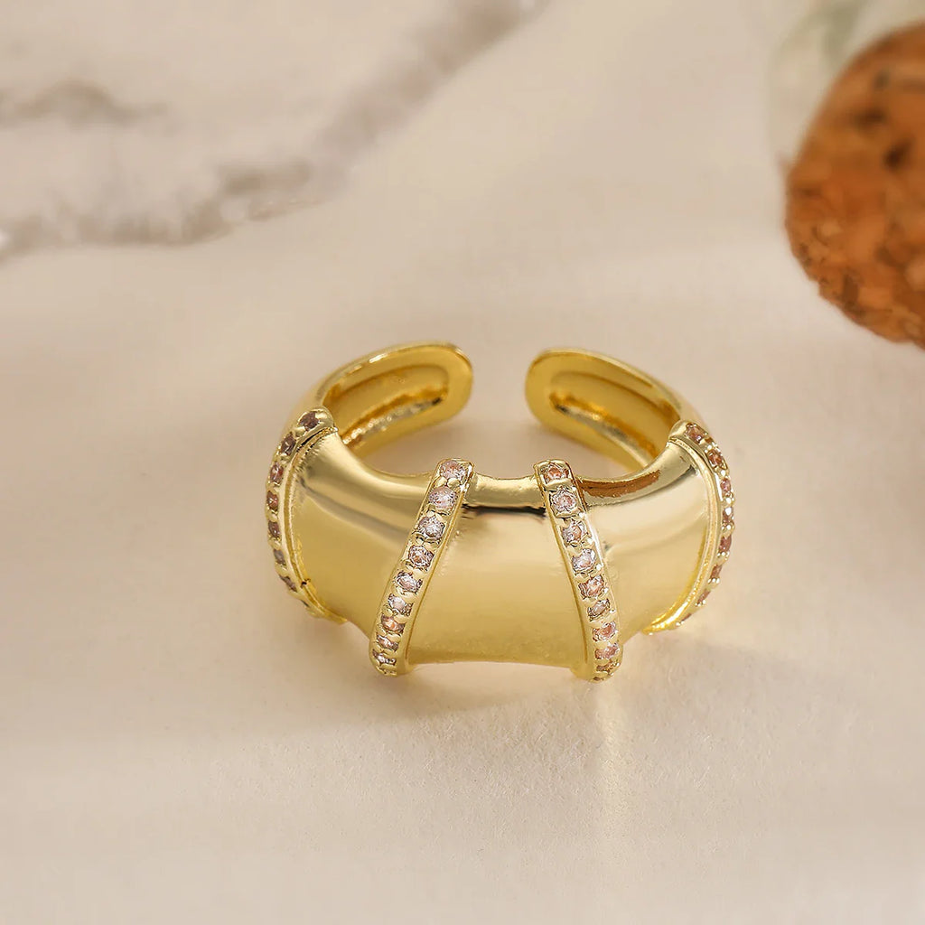 NEWBUY Luxury AAA Cubic Zirconia Inlay Copper Wedding Jewelry Gold Color Statement Geometric Shape Open Design Rings For Women