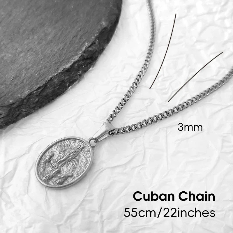 Hip Hop Jesus & Virgin Mary Pendant Necklace - 18K PVD Gold Plated Stainless Steel Jewelry for Men Gift