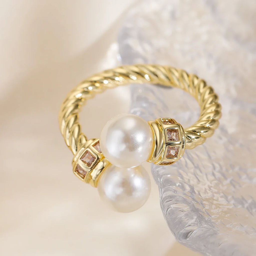 NEWBUY Trendy Gold Color Copper Geometric Jewelry Luxury AAA Cubic Zirconia Wedding Ring For Elegant Women Engagement Gift