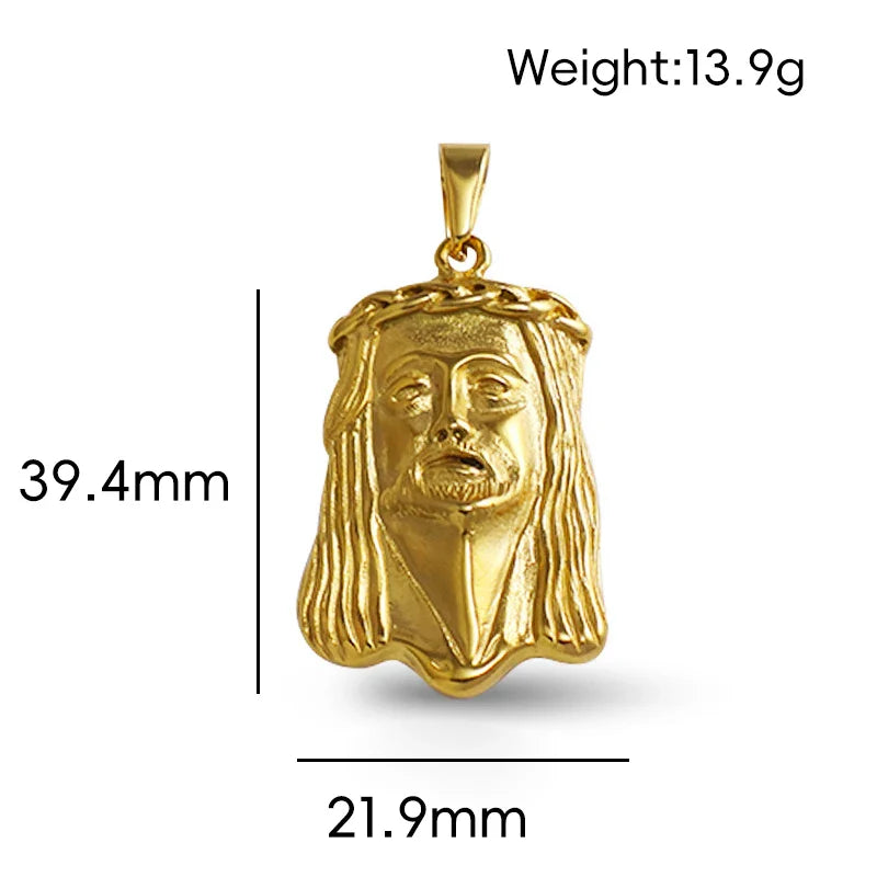 18K Gold Plated Stainless Steel Jesus Pendant - Classic Hip Hop Style, Ideal Men's Gift for Daily Wear