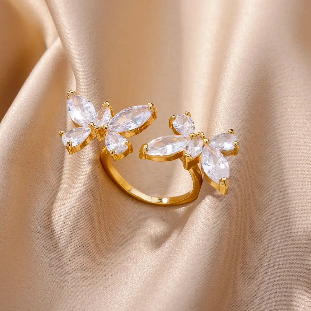 Fashion Luxury Zircon Butterfly Rings for Women Stainless Steel Open Finger Ring Trendy Wedding Party Aesthetic Jewelry Gift