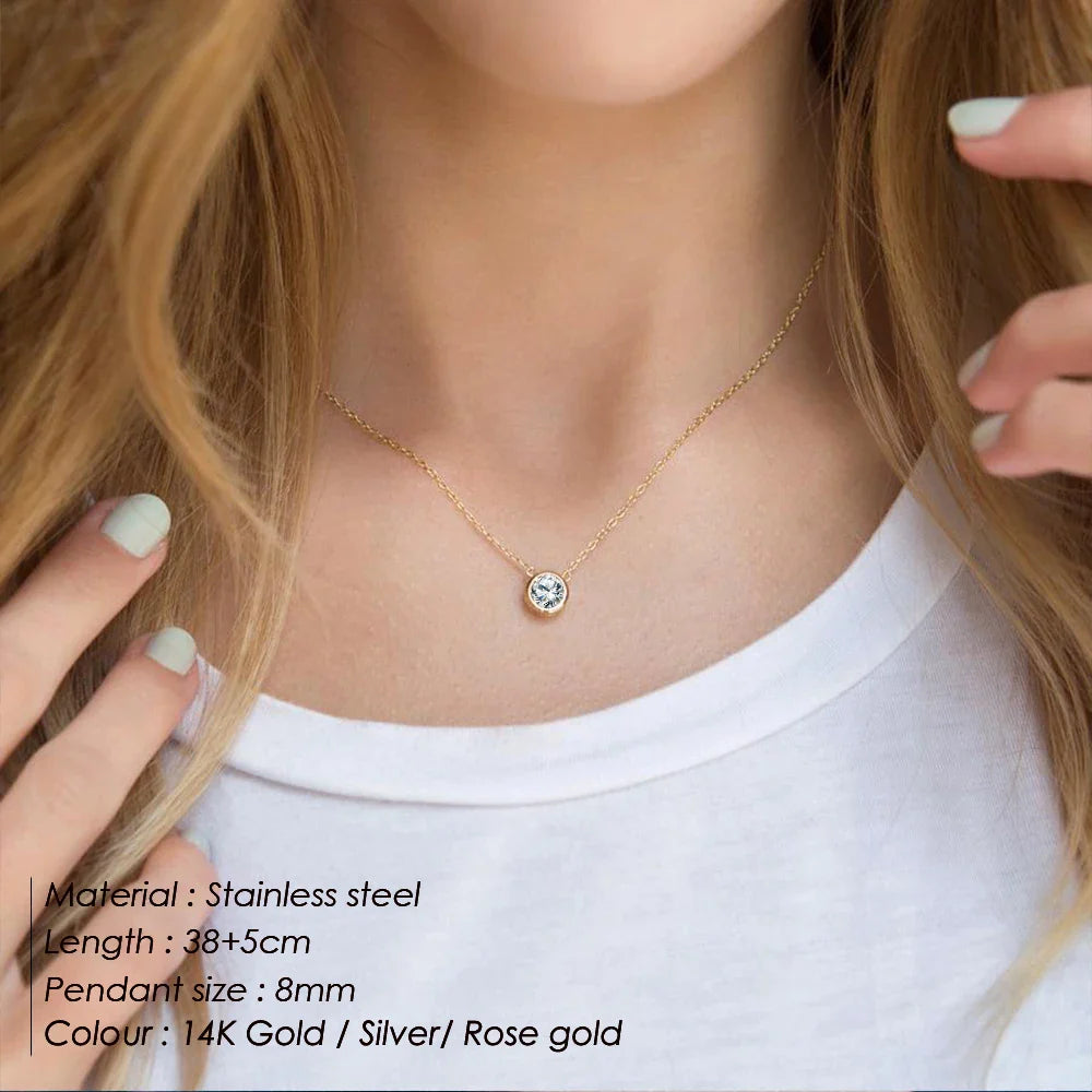 Classic Stainless Steel Necklace Women Designer Luxury Jewelry Gold Color Bride Statement 12 Birthstone Necklace