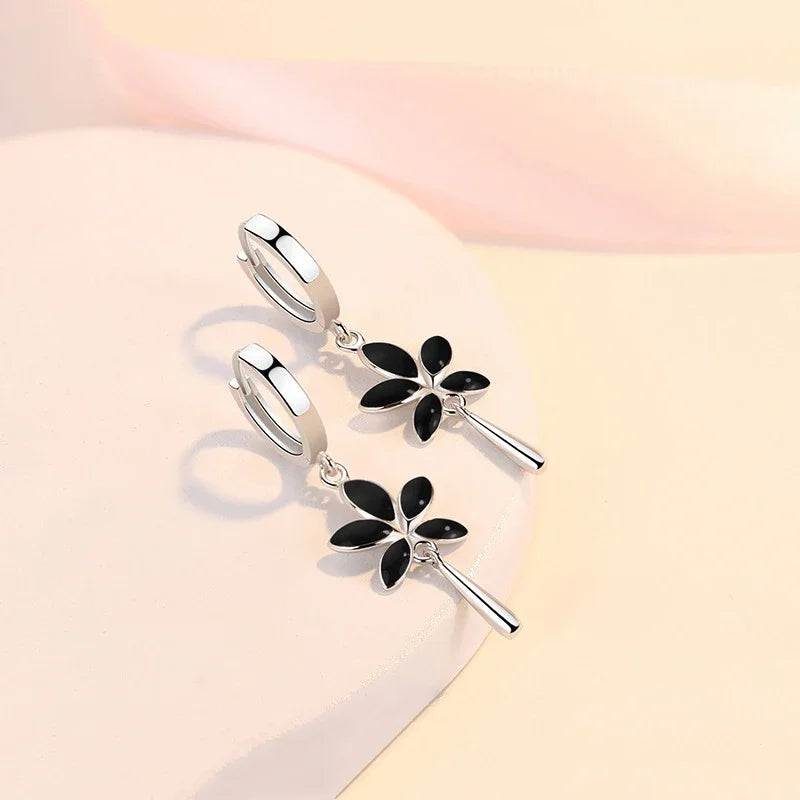 Retro Creative black Maple Leaf Eardrop New Trendy 925 Sterling Silver Earrings For Women Ear Jewelry Girl Valentine's Day Gifts