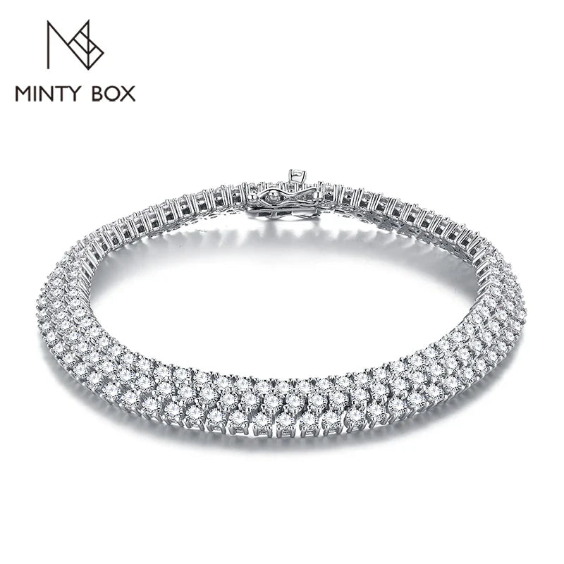 MINTYBOX S925 Sterling Silver All Moissanite Tennis Bracelet for Women D VVS1 Diamond Gold Plated Luxury Wedding Fine Jewelry