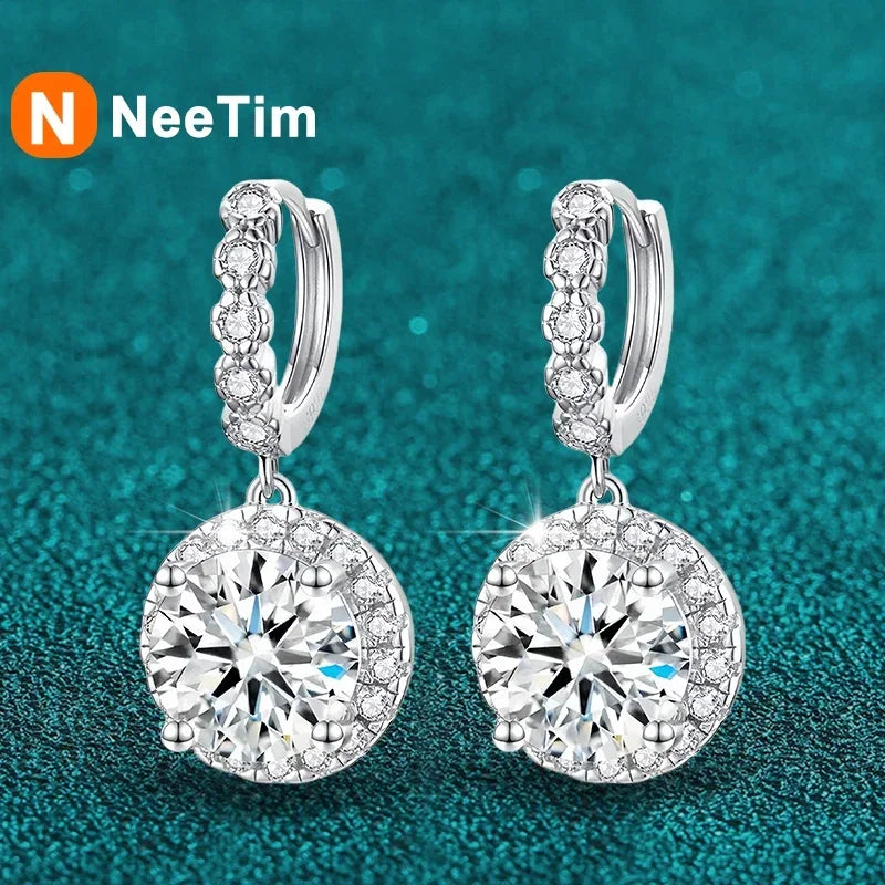 NeeTim 3ct Moissanite Diamond Drop Earrings for Women Lab Diamond 925 Sterling Silver with Gold Plated Wedding Party Jewelry