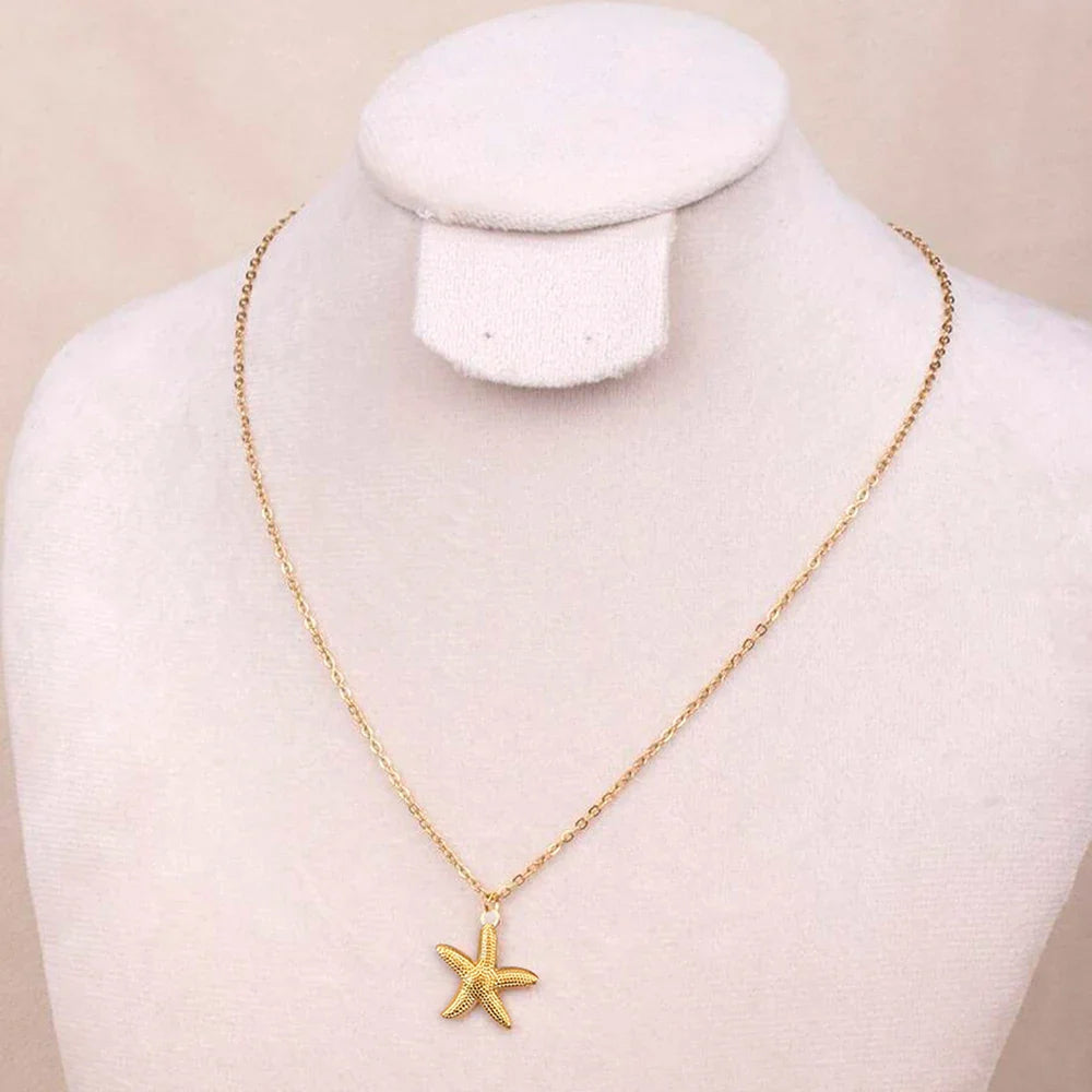 DOTIFI  Beach Wind Shell Starfish Pendant Pendant Stainless Steel Necklace Female Fashion Simple Personalized Necklace Jewelry