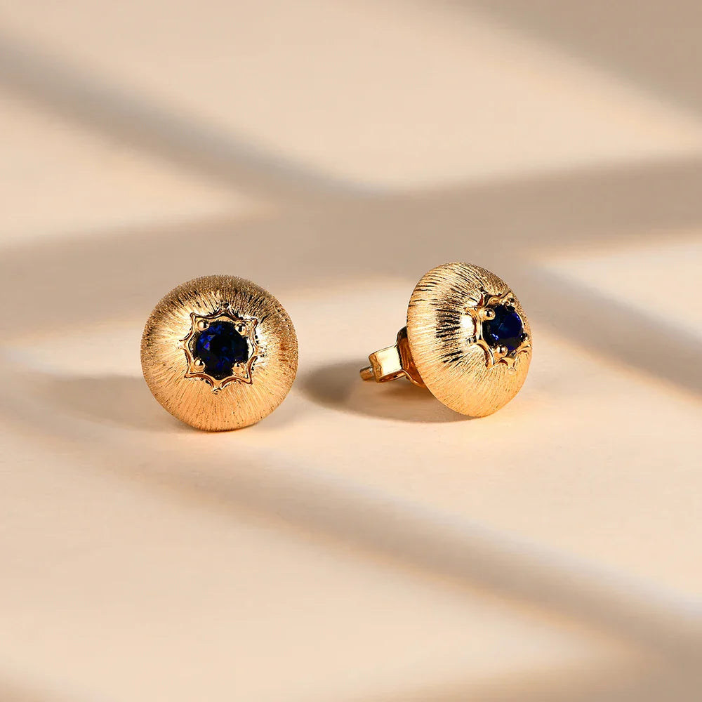 MINTYBOX Lab Sapphire Stud Earrings For Women S925 Sterling Silver Vintage Round Button Wedding Luxury Engagement Fine Jewelry