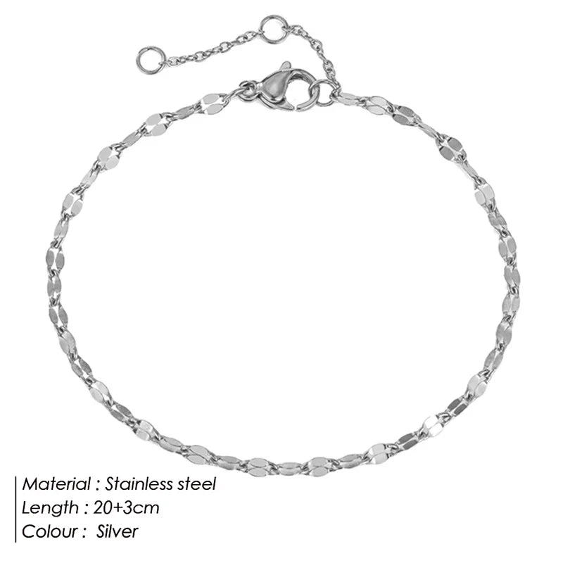 SUNIBI Stainless Steel Snake Chain Anklet for Women Summer Beach Gold Color Anklets Fashion Jewelry Dropshipping Wholesale