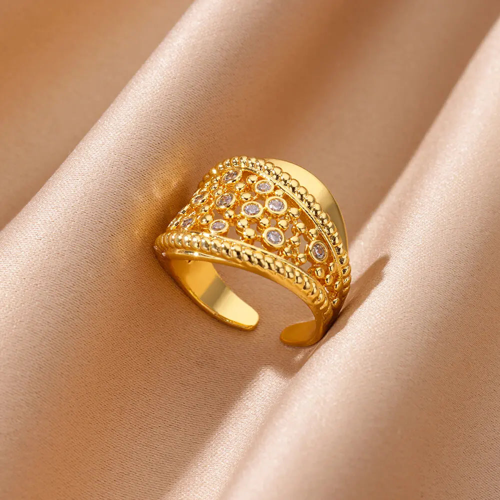 Zircon Geometric Rings For Women Luxury Stainless Steel Gold Color Open Ring Trendy Wedding Party Aesthetic Jewerly Gift Femme