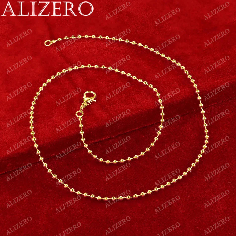 ALIZERO 18K Gold 2mm Beads Base Chain Necklaces 16-30 Inches Women Man Fine Jewelry Wholesale Personality Trend Bead Necklace