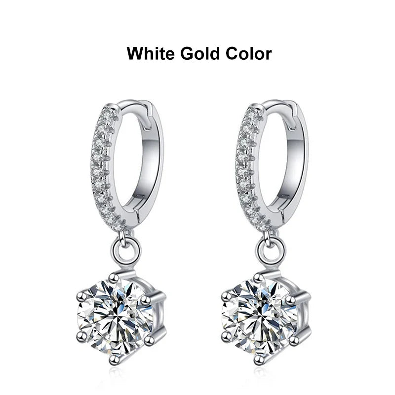 NeeTim 0.5ct 1ct Moissanite Drop Earrings S925 Sterling Silver with Gold Plated Wedding Jewelry With Certificate Hoop Earrings
