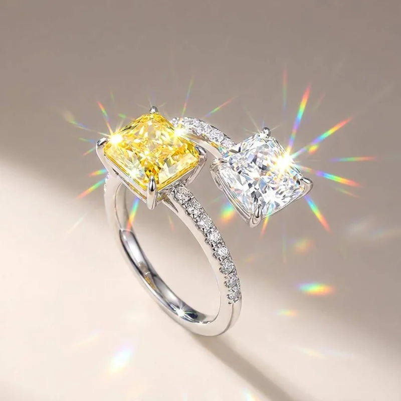 925 Sterling Silver New Style Adjustable Ring with Bright Princess Square CZ Female Engagement Party Accessories Fashion Jewelry