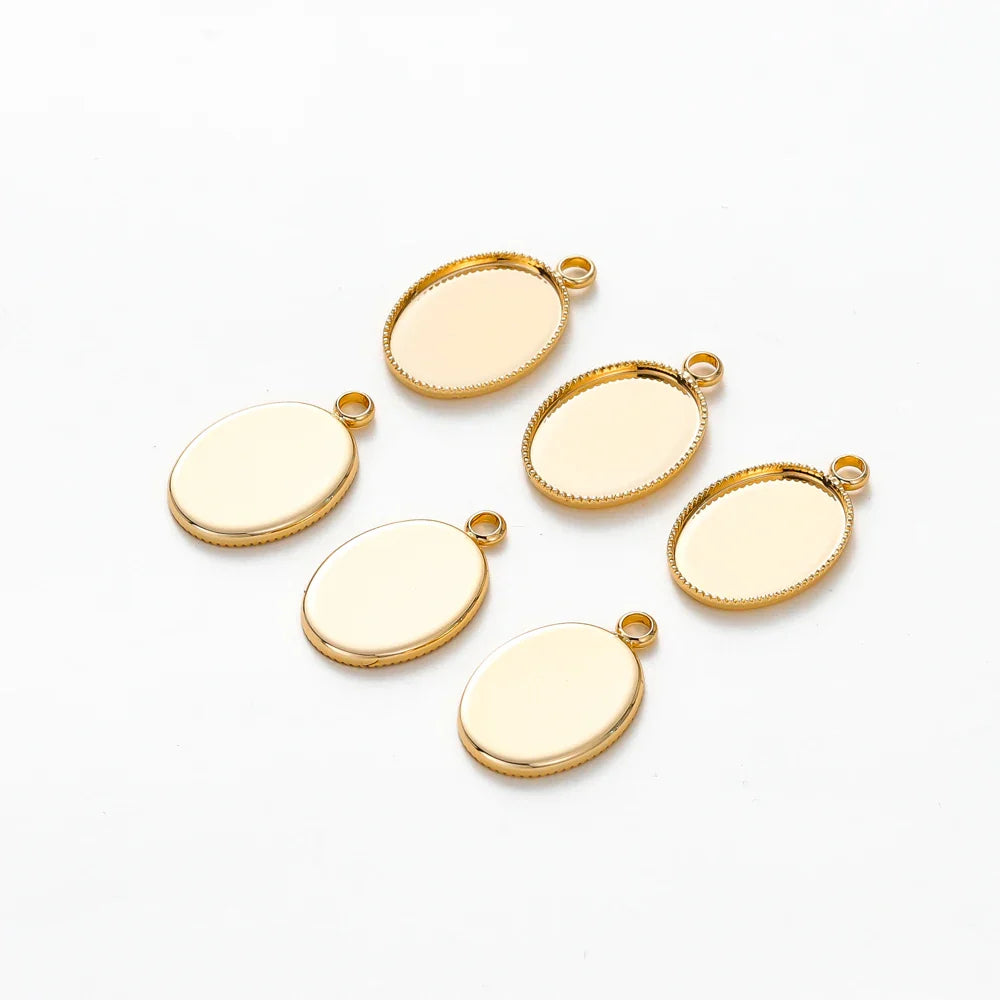 10Pcs/Lot 14K 18K Gold Plated Cabochon With Hole Pendant Base Blank Tray Bezel DIY Handmade Pendant Jewelry Making Findings
