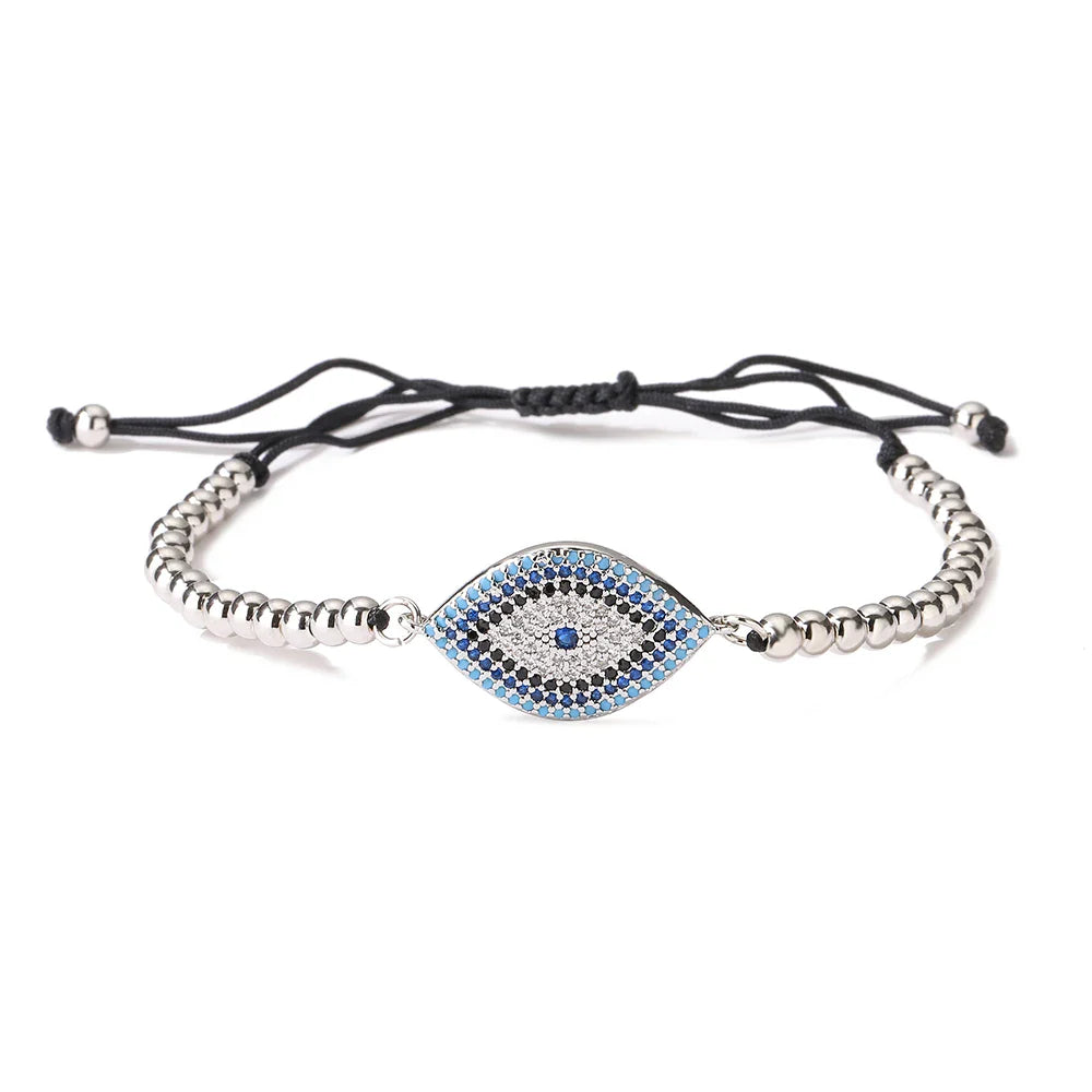 NEWBUY 2023 Fashion Hand Made Black Rope Beads Chain Bracelet Adjustable AAA CZ Zircon Evil Eye Charm Bracelets For Women Girl