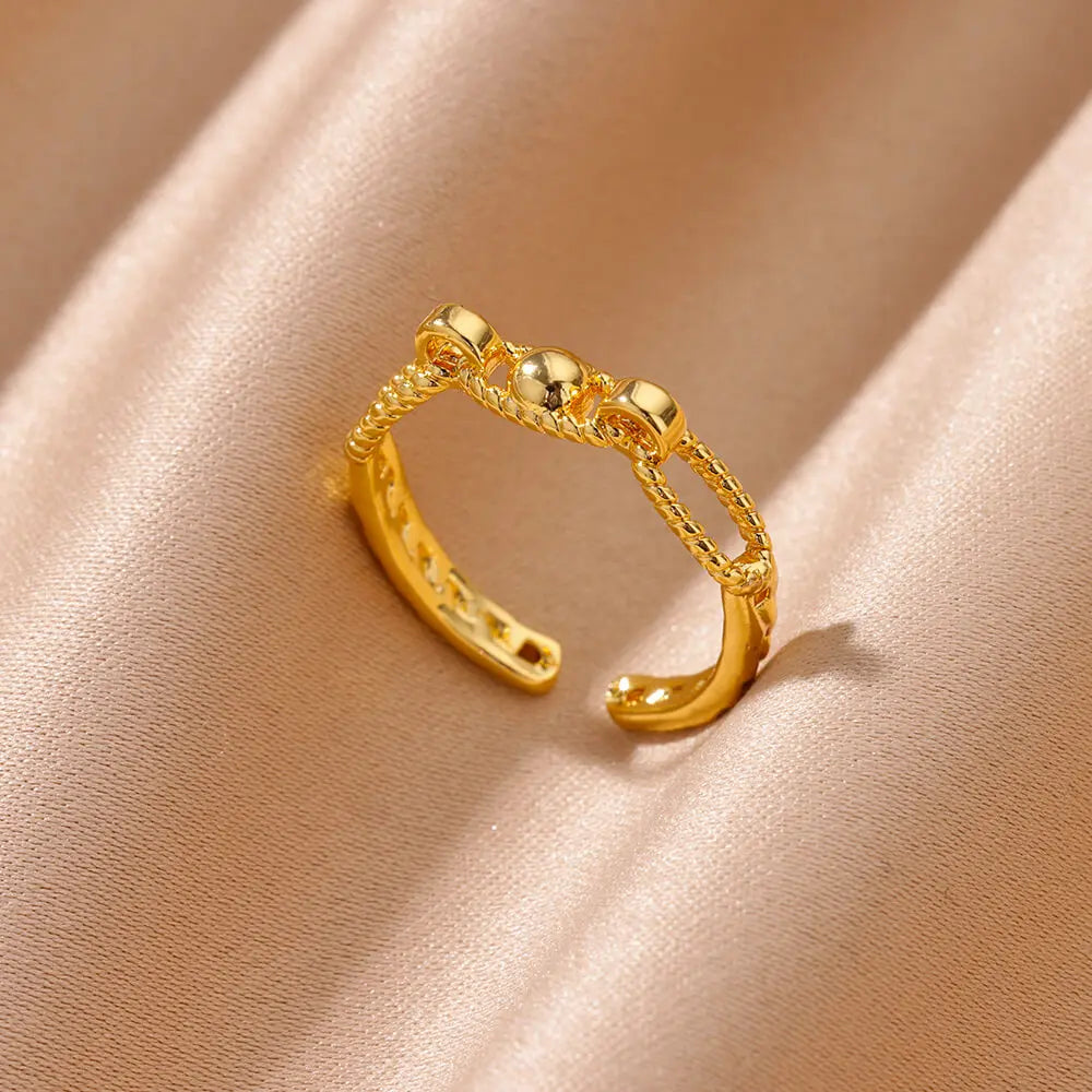 Hollow Out Love Heart Star Rings For Women Stainless Steel Gold Color Cuban Chain Ring Trend Wedding Jewelry Gift anillos mujer