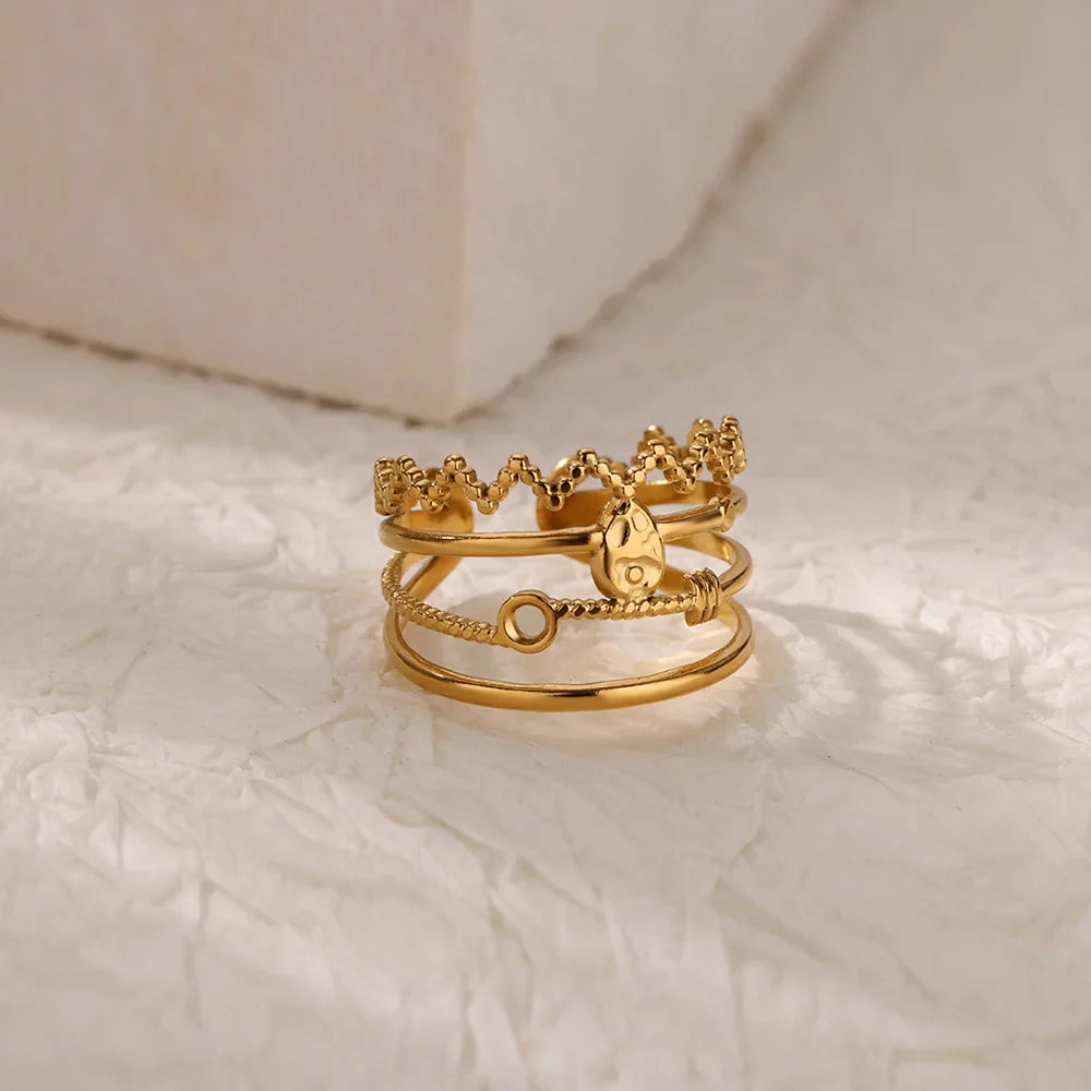 Double Heart Rings For Women Gold Color Stainless Steel Open Adjustable Ring Female Fashion Party Wedding Aesthetic Jewelry Gift