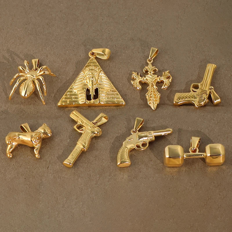 18k Gold Plated 316l Stainless Steel Vintage Pyramid Pharaoh Pistol Barbell Pendant Charm - Unisex Trendy Jewelry