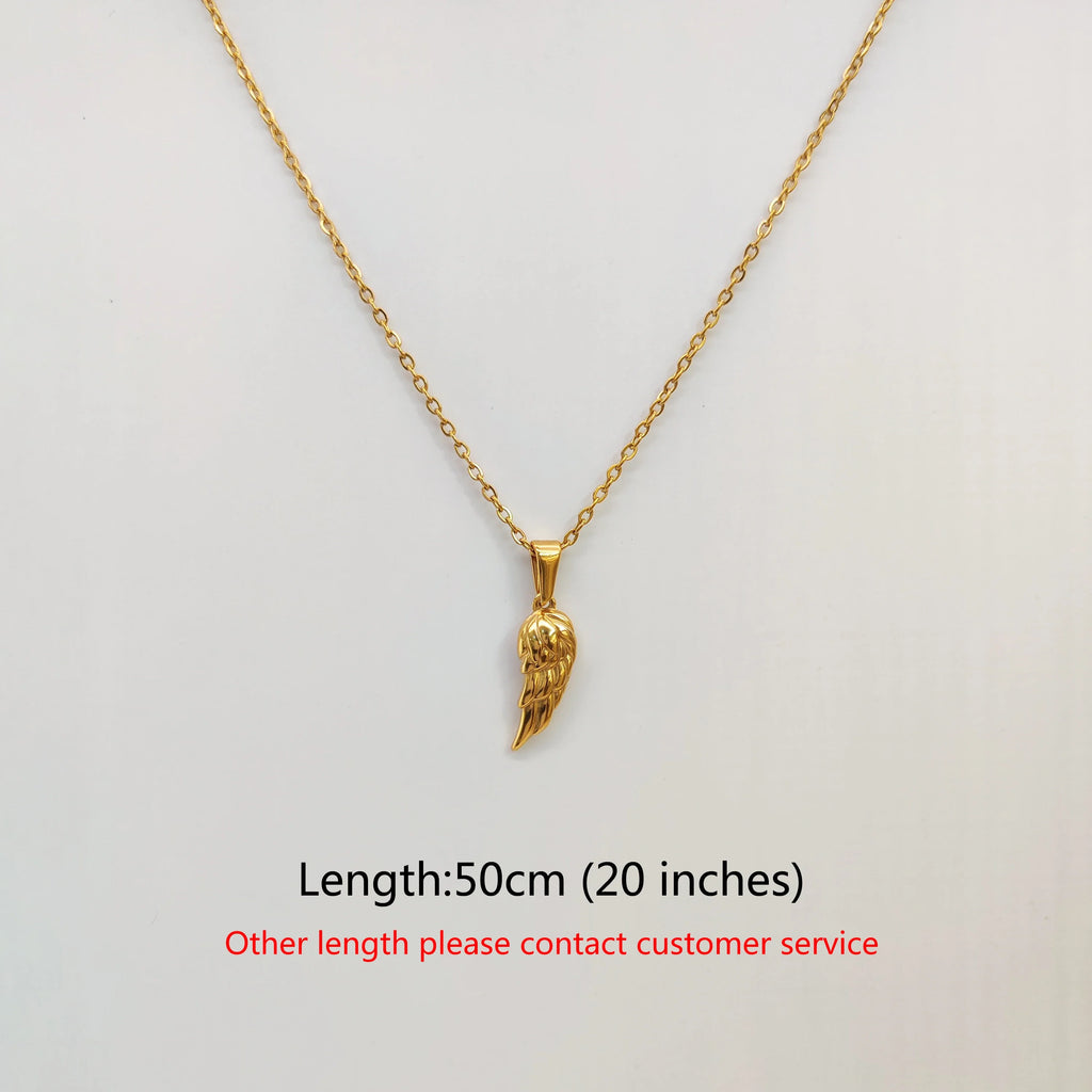 18K Gold Plated Angel Wing Pendant Necklace - Vintage Feather Design for Men, Stainless Steel Chain Jewelry Gift