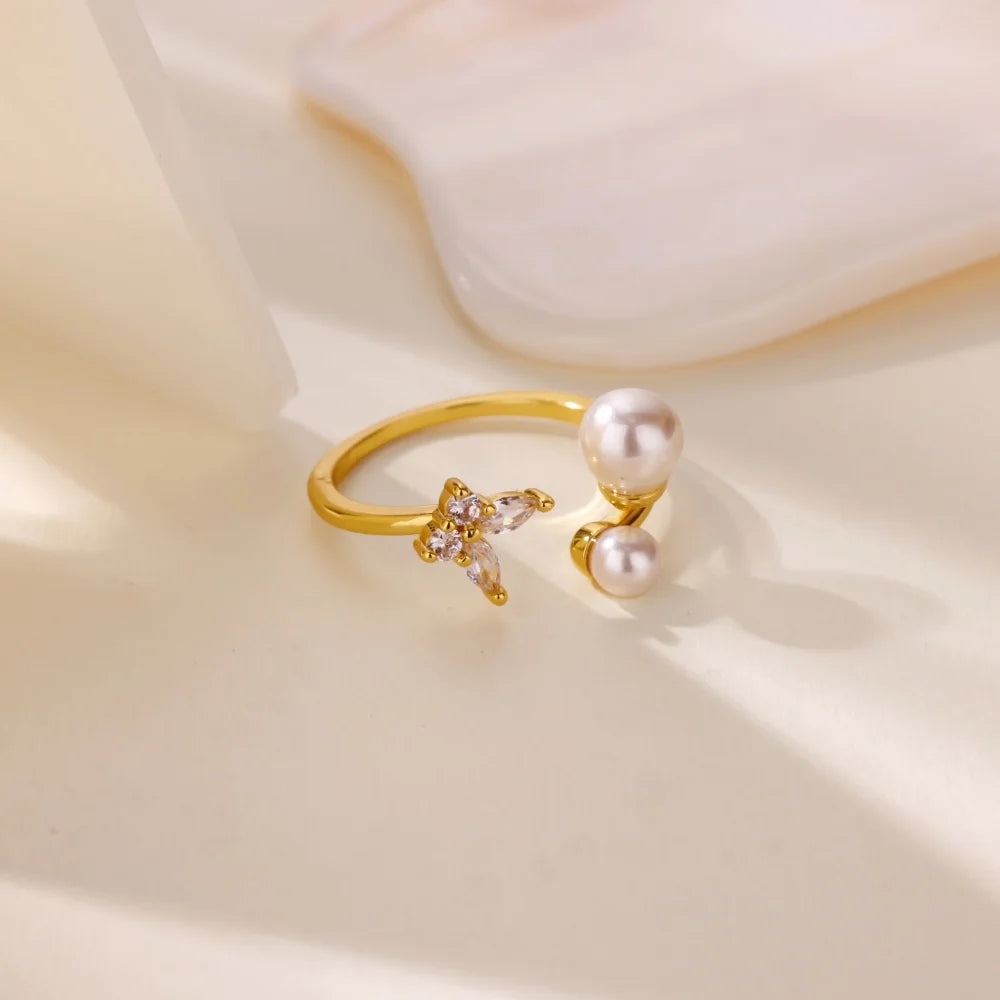 Fashion Luxury Zircon Butterfly Rings for Women Stainless Steel Open Finger Ring Trendy Wedding Party Aesthetic Jewelry Gift