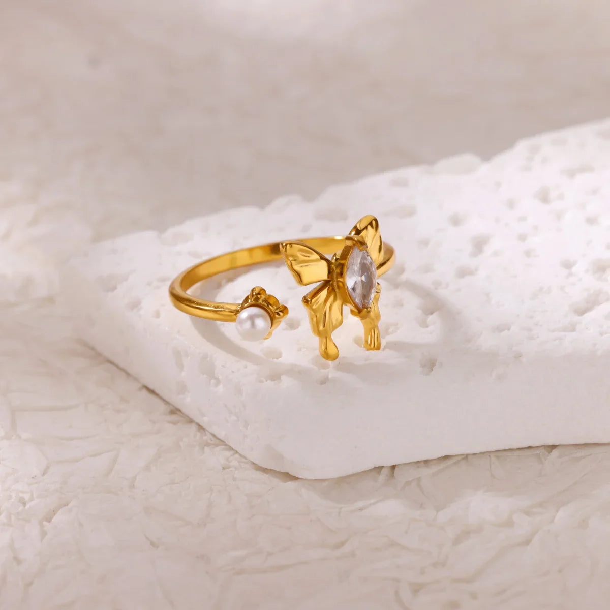Fashion Luxury Zircon Butterfly Rings for Women Stainless Steel Open Finger Ring Trendy Wedding Party Aesthetic Jewelry Gift